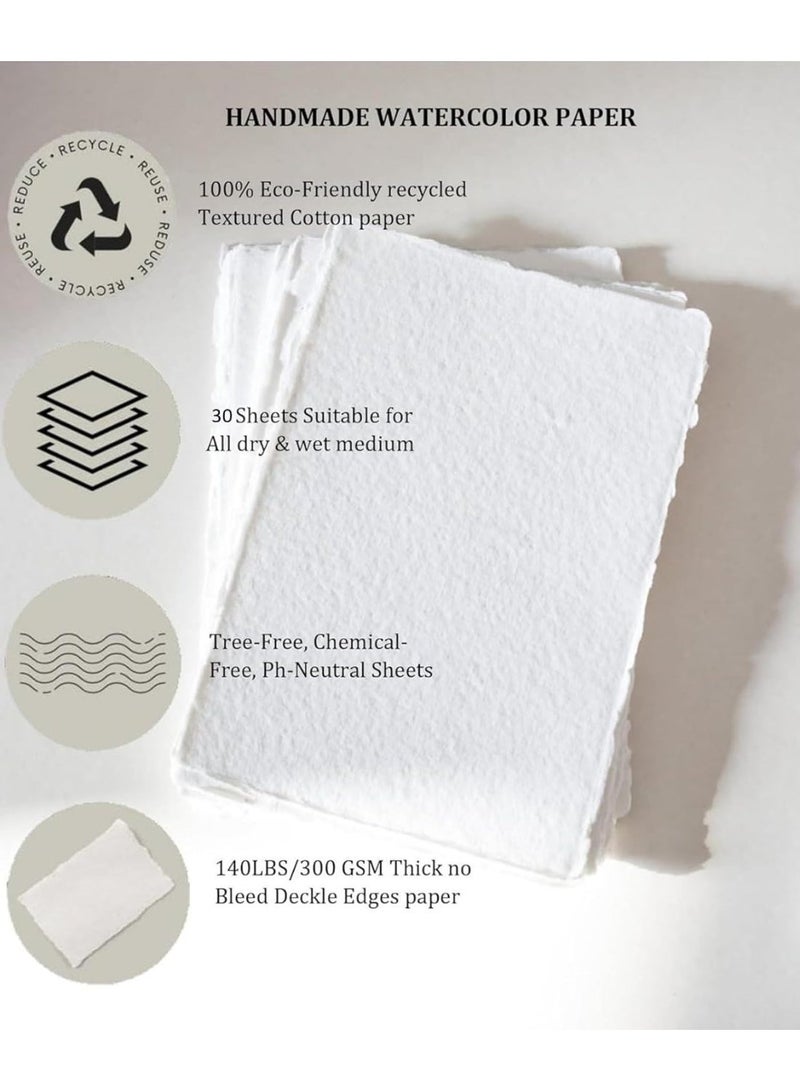 KhpalKar 30 Sheets Cotton Paper A6 Size 300 GSM Handmade Deckle Edge White Color 100% Cotton Ecologically for Greetings Cards Invitations Calligraphy Wedding Stationery and Painting - Image 3